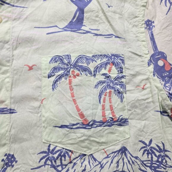 Chaps Shirt Mens Medium Light Green Go Untucked Summer Beach Casual Palm Trees - Picture 3 of 9